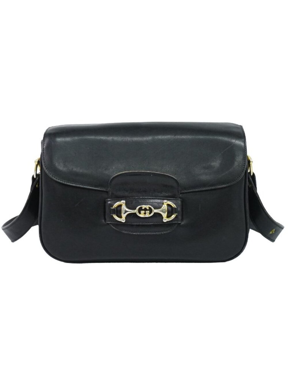 Gucci Vintage Gucci Horsebit Interlocking G Shoulder Bag Leather Black